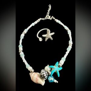 Tropical Design Silver Tone Ankle Bracelet With Toe Ring